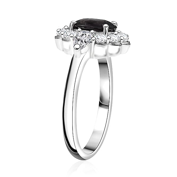D'Joy Royal Lavender Spinel And Moissanite 2.20 Ctw Floral Ring In Rhodium Over Sterling Silver