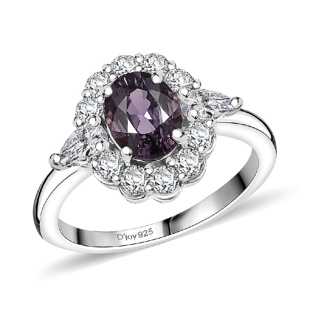 D'Joy Royal Lavender Spinel and Moissanite 2.20 ctw Floral Ring in Rhodium Over Sterling Silver