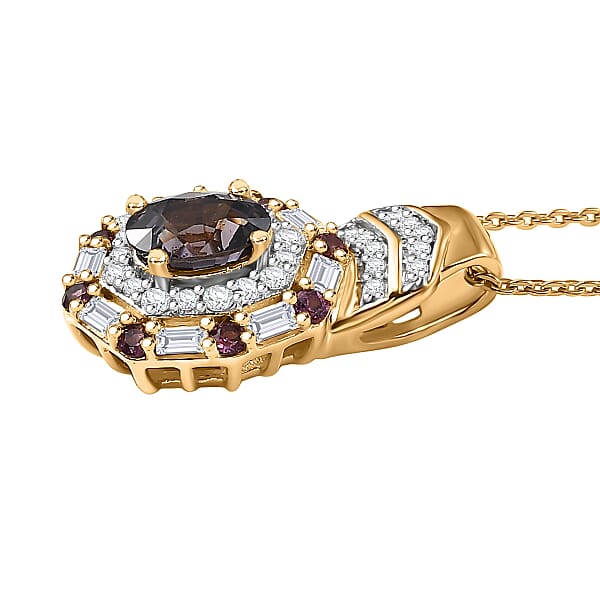D'Joy Royal Lavender Spinel And Multi Gemstone 1.65 Ctw Art Deco Pendant Necklace 20 Inches In 18K Vermeil Yellow Gold Over Sterling Silver