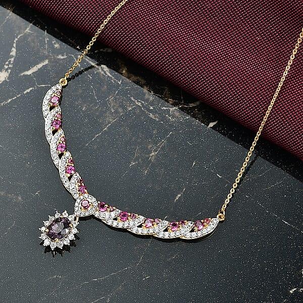 D’Joy Royal Lavender Spinel And Multi Gemstone 3.25 Ctw Cascading Crown Necklace In 18K Vermeil Yellow Gold Over Sterling Silver 18 Inches