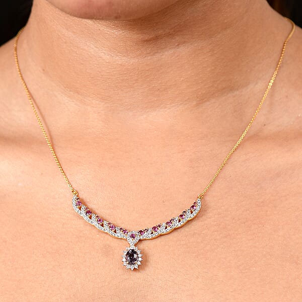D’Joy Royal Lavender Spinel And Multi Gemstone 3.25 Ctw Cascading Crown Necklace In 18K Vermeil Yellow Gold Over Sterling Silver 18 Inches