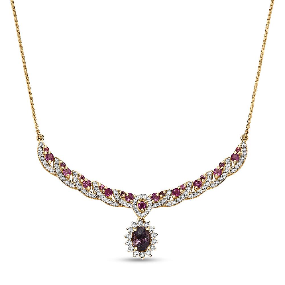 D’Joy Royal Lavender Spinel and Multi Gemstone 3.25 ctw Cascading Crown Necklace in 18K Vermeil Yellow Gold Over Sterling Silver 18 Inches