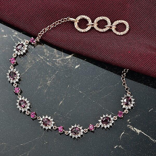 D'Joy Royal Lavender Spinel And Multi Gemstone 5.10 Ctw Toggle Grace Bracelet In 18K Vermeil Rose Gold Over Sterling Silver (6.50-8.0In)