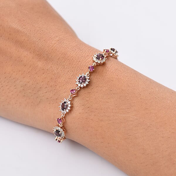 D'Joy Royal Lavender Spinel And Multi Gemstone 5.10 Ctw Toggle Grace Bracelet In 18K Vermeil Rose Gold Over Sterling Silver (6.50-8.0In)