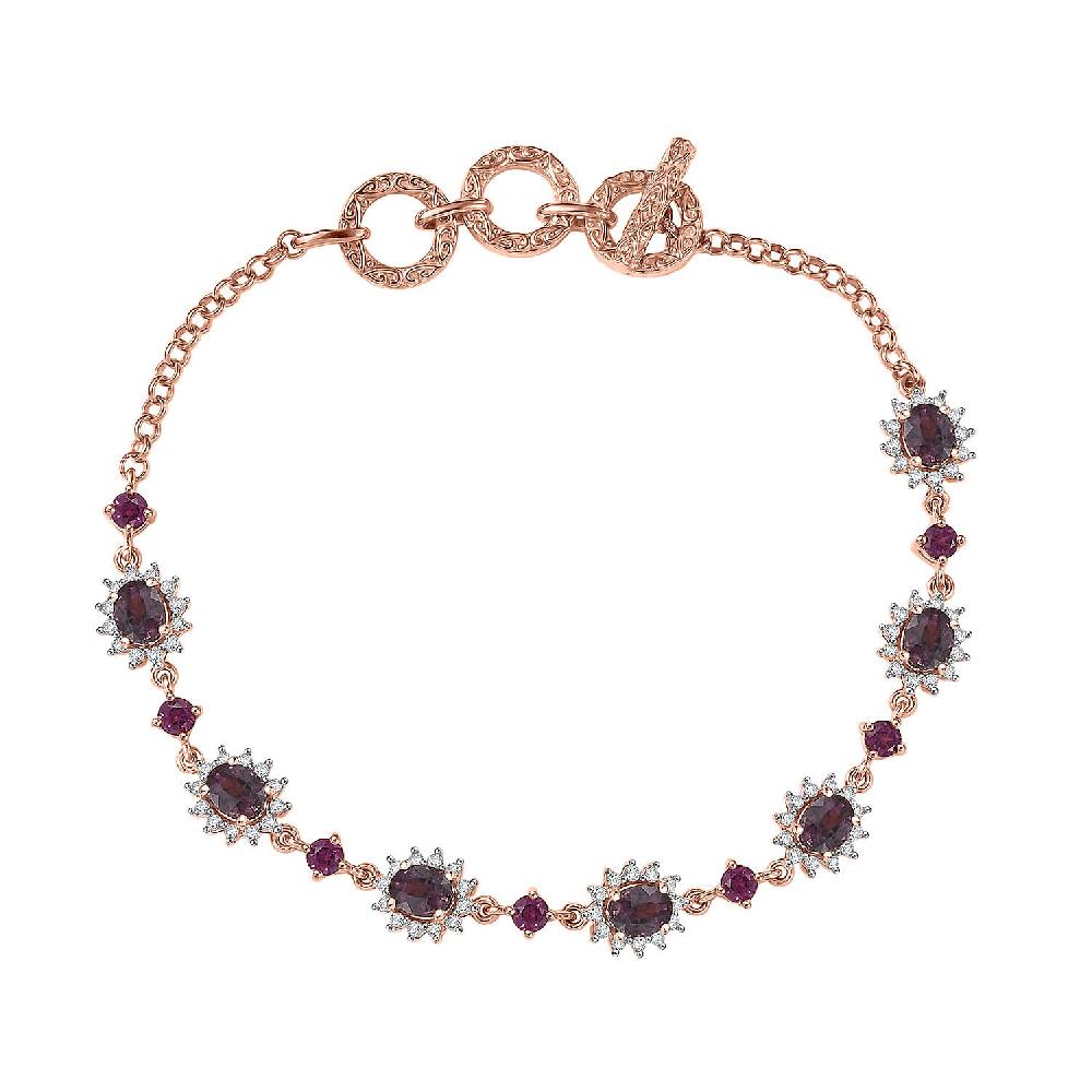D'Joy Royal Lavender Spinel and Multi Gemstone 5.10 ctw Toggle Grace Bracelet in 18K Vermeil Rose Gold Over Sterling Silver (6.50-8.0In)