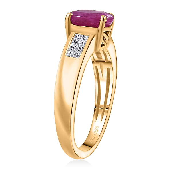 D'Joy Royal Ruby Diamond Art Deco Ring In 18K Vermeil YG Over Sterling Silver 2.15 Ctw