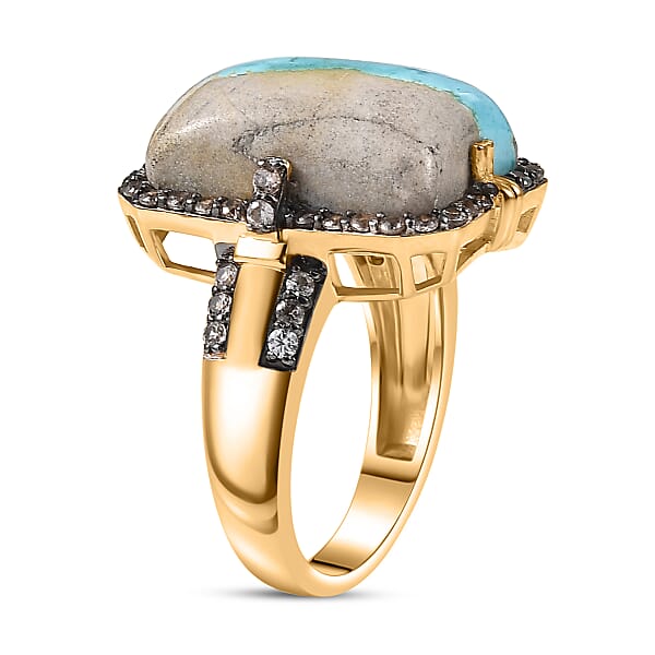 D'Joy Royston Ribbon Turquoise Champagne Zircon Ring In 18K Vermeil YG Over Sterling Silver 13.10 Ctw