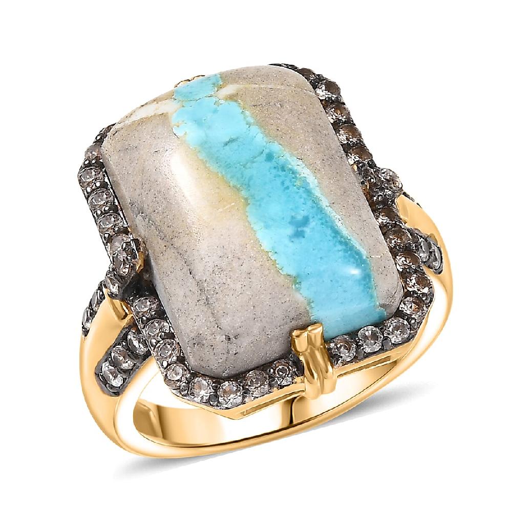 D'Joy Royston Ribbon Turquoise Champagne Zircon Ring in 18K Vermeil YG Over Sterling Silver 13.10 ctw