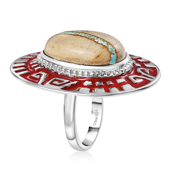 D'Joy Royston Ribbon Turquoise Ring In Rhodium Over Sterling Silver 14.30 Ctw