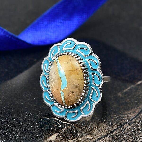 D'Joy Royston Ribbon Turquoise Ring In Rhodium Over Sterling Silver 11.90 Ctw