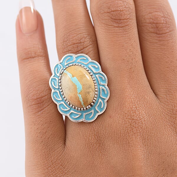 D'Joy Royston Ribbon Turquoise Ring In Rhodium Over Sterling Silver 11.90 Ctw