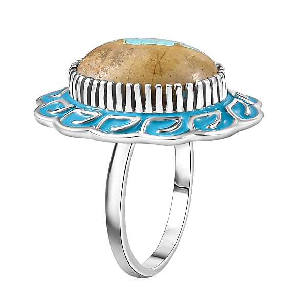 D'Joy Royston Ribbon Turquoise Ring In Rhodium Over Sterling Silver 11.90 Ctw