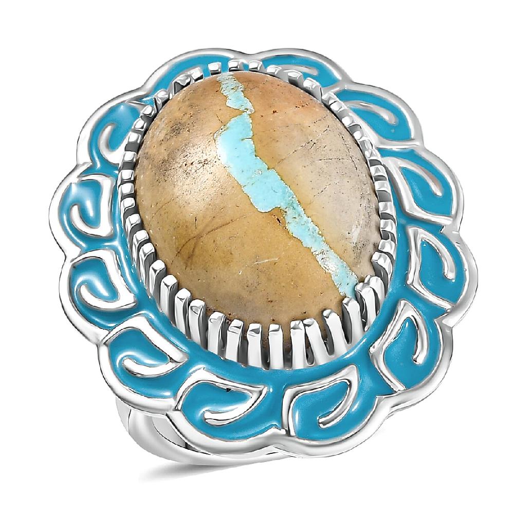 D'Joy Royston Ribbon Turquoise Ring in Rhodium Over Sterling Silver 11.90 ctw