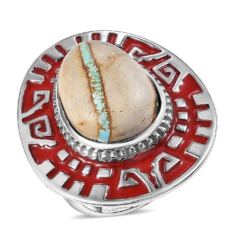 D'Joy Royston Ribbon Turquoise Ring in Rhodium Over Sterling Silver 14.30 ctw