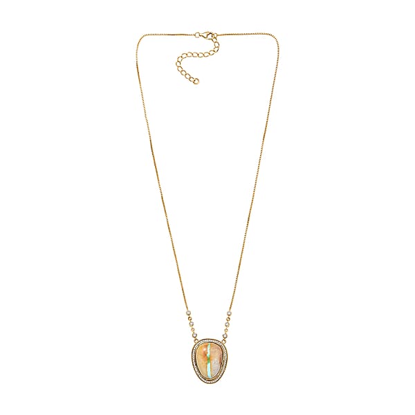 D'Joy Royston Ribbon Turquoise White Zircon Necklace In 18K Vermeil YG Over Sterling Silver 17.50 Ctw (18- 20 Inches)