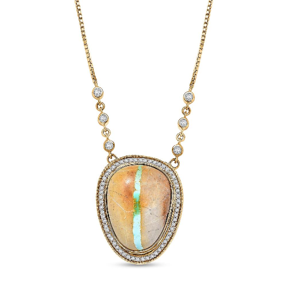 D'Joy Royston Ribbon Turquoise White Zircon Necklace in 18K Vermeil YG Over Sterling Silver 17.50 ctw (18- 20 Inches)