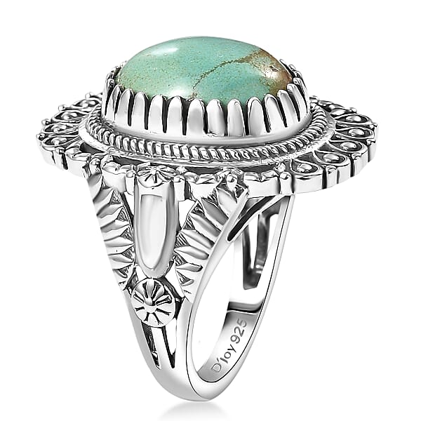 D'Joy Royston Turquoise Artisan Crafted Ring In Black Oxidised Sterling Silver 5.40 Ctw
