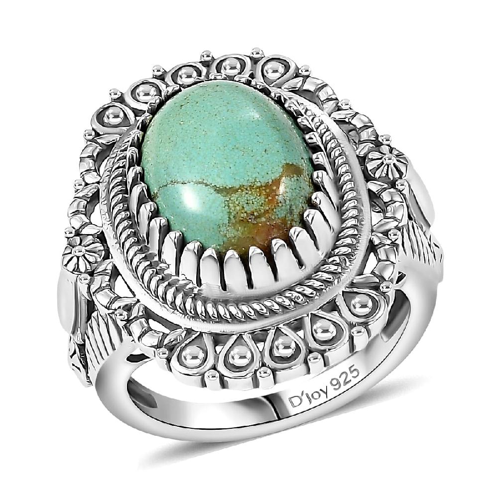 D'Joy Royston Turquoise Artisan Crafted Ring in Black Oxidised Sterling Silver 5.40 ctw