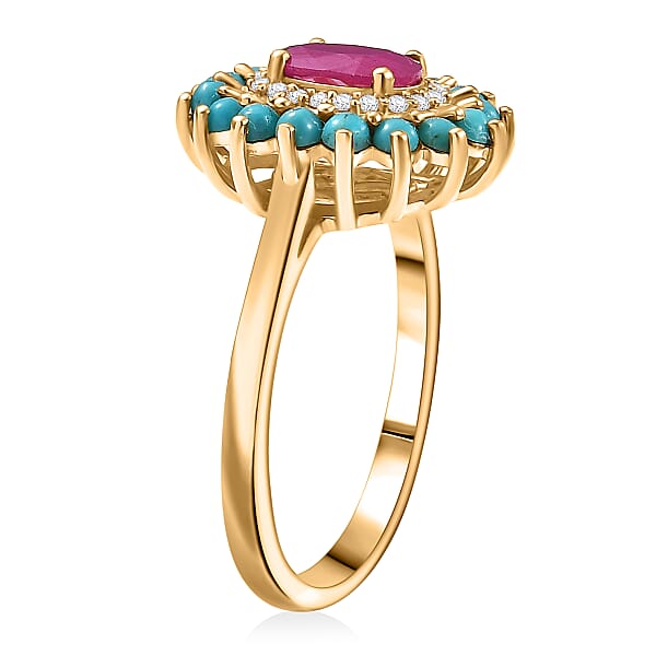 D'Joy Ruby Multi Gemstone Bloom Ring In 18K Vermeil YG Over Sterling Silver 1.80 Ctw
