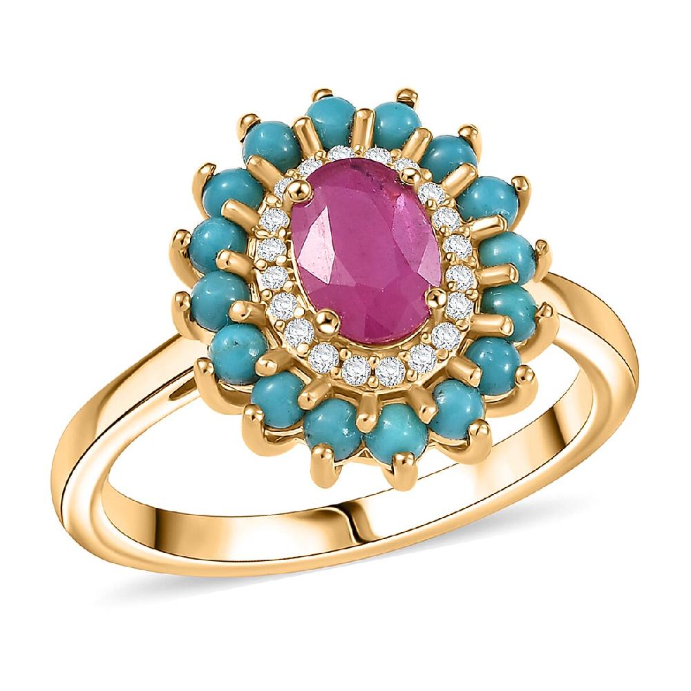 D'Joy Ruby Multi Gemstone Bloom Ring in 18K Vermeil YG Over Sterling Silver 1.80 ctw