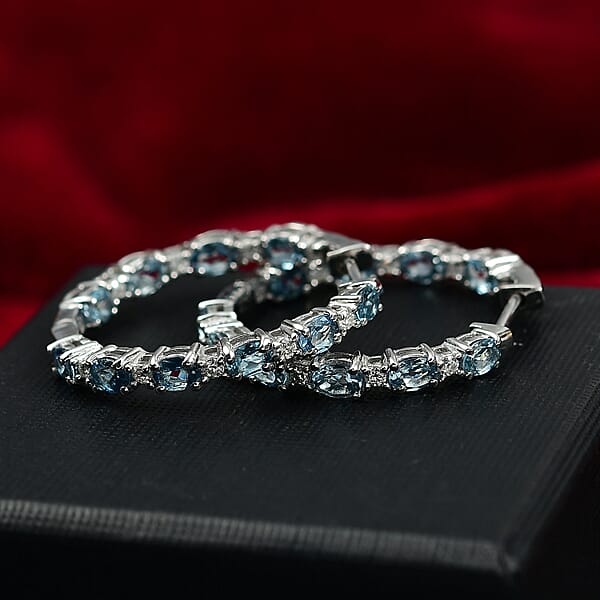 D'Joy Santa Maria Aquamarine And Moissanite 3.35 Ctw Blue Legacy Earrings In Rhodium Over Sterling Silver
