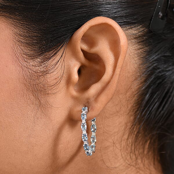 D'Joy Santa Maria Aquamarine And Moissanite 3.35 Ctw Blue Legacy Earrings In Rhodium Over Sterling Silver