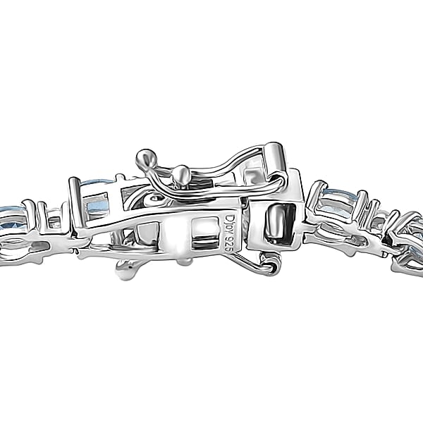 D'Joy Santa Maria Aquamarine And Moissanite 4.90 Ctw Blue Legacy Bracelet In Rhodium Over Sterling Silver (7.25 In)