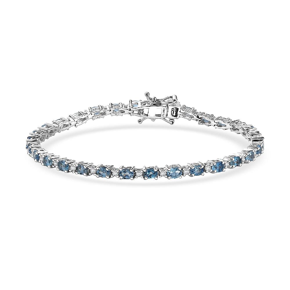 D'Joy Santa Maria Aquamarine and Moissanite 4.90 ctw Blue Legacy Bracelet in Rhodium Over Sterling Silver (7.25 In)