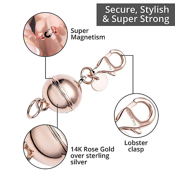 D'Joy Set Of 3 Magnetic Lock (Round) With Lobster Clasp In 14K Yellow Gold Rose Gold And Rhodium Over Sterling Silver 7.40 Grams