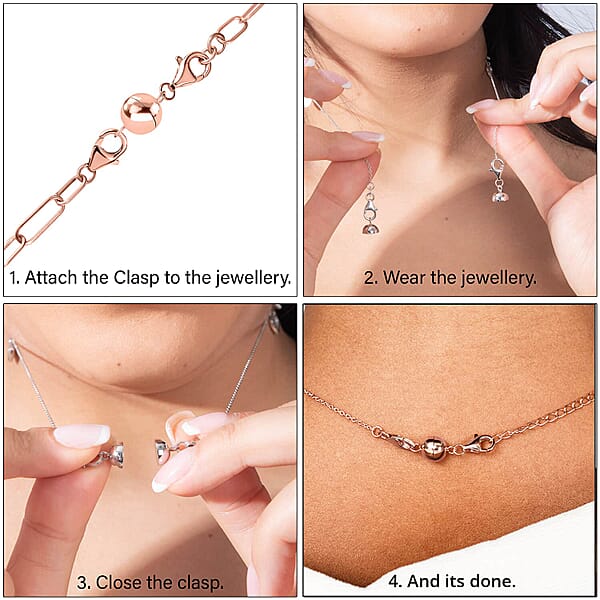D'Joy Set Of 3 Magnetic Lock (Round) With Lobster Clasp In 14K Yellow Gold Rose Gold And Rhodium Over Sterling Silver 7.40 Grams