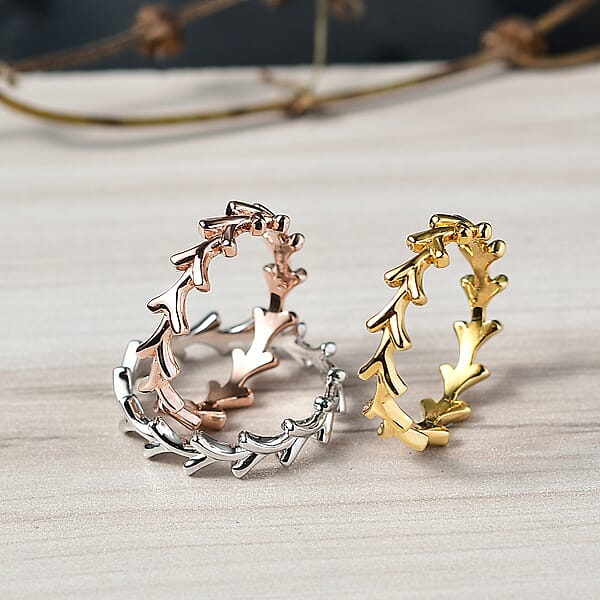 D'Joy Set Of 3 Y-Link Band Ring In 18K Vermeil Yellow Rose Gold And Rhodium Over Sterling Silver 7 Grams