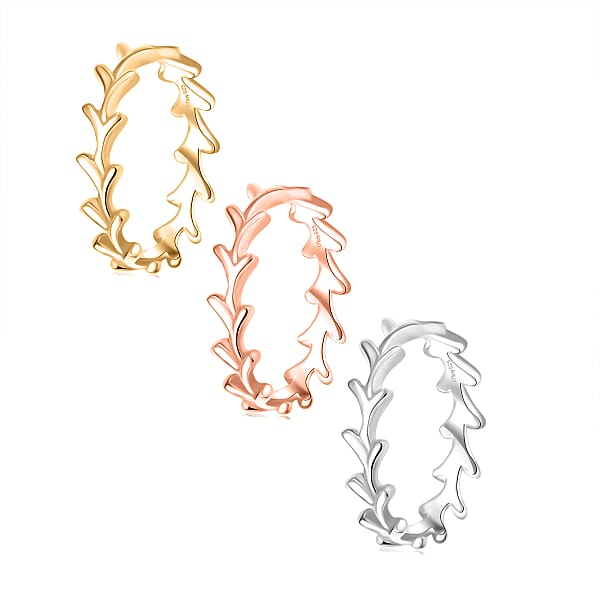 D'Joy Set Of 3 Y-Link Band Ring In 18K Vermeil Yellow Rose Gold And Rhodium Over Sterling Silver 7 Grams