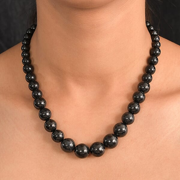 D'Joy Shungite Beaded Necklace In Rhodium Over Sterling Silver 300.00 Ctw (18 Inches)