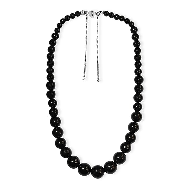 D'Joy Shungite Beaded Necklace In Rhodium Over Sterling Silver 300.00 Ctw (18 Inches)