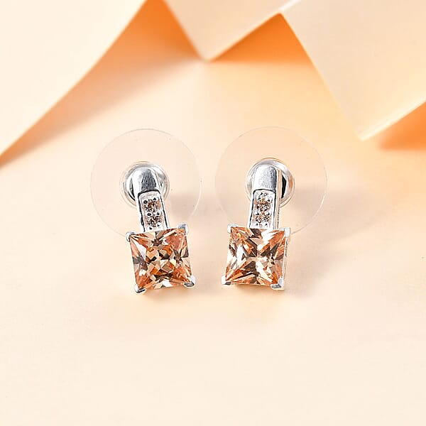 D'Joy Simulated Champagne Diamond 3.80 Ctw Earrings In Sterling Silver