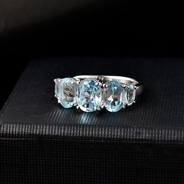 D'Joy Sky Blue Topaz 3.85 Ctw 5 Stone Ring In Platinum Over Sterling Silver