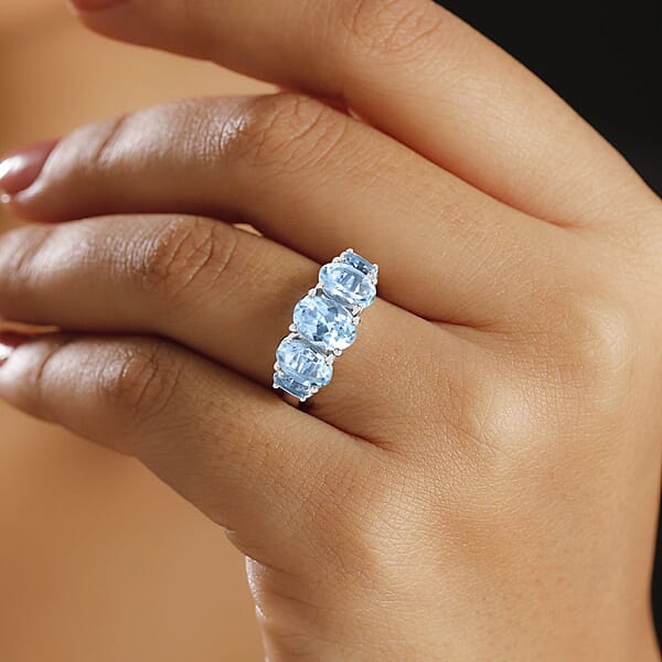 D'Joy Sky Blue Topaz 3.85 Ctw 5 Stone Ring In Platinum Over Sterling Silver