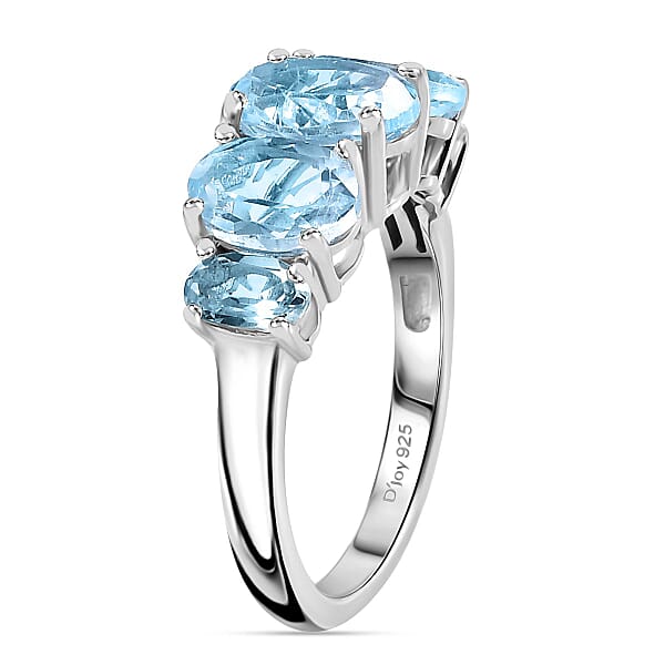 D'Joy Sky Blue Topaz 3.85 Ctw 5 Stone Ring In Platinum Over Sterling Silver