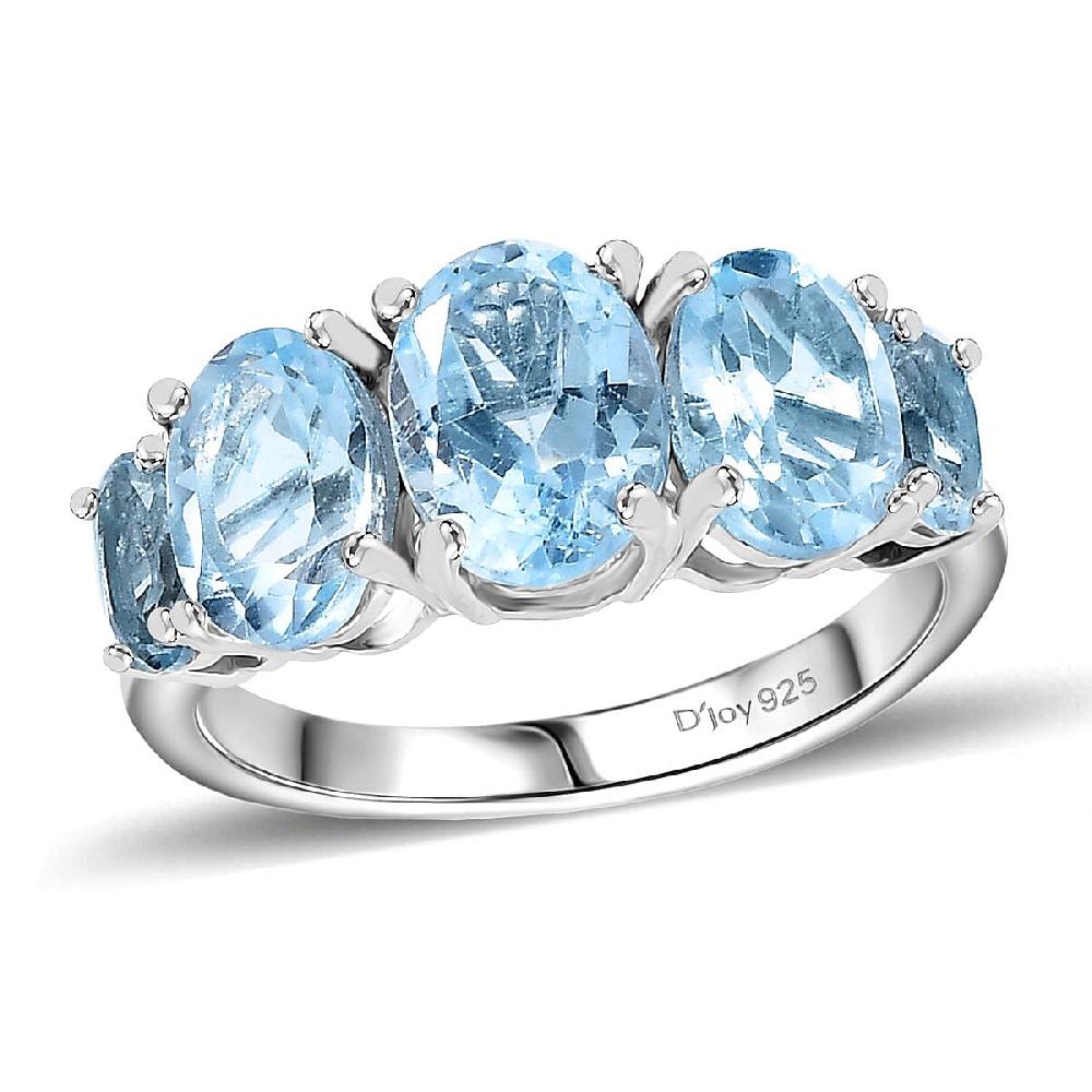 D'Joy Sky Blue Topaz 3.85 ctw 5 Stone Ring in Platinum Over Sterling Silver