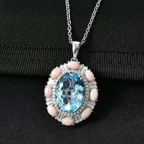 D'Joy Sky Blue Topaz And Multi Gemstone 13.15 Ctw Sky Night Pendant Necklace In Rhodium Over Sterling Silver 20 Inches