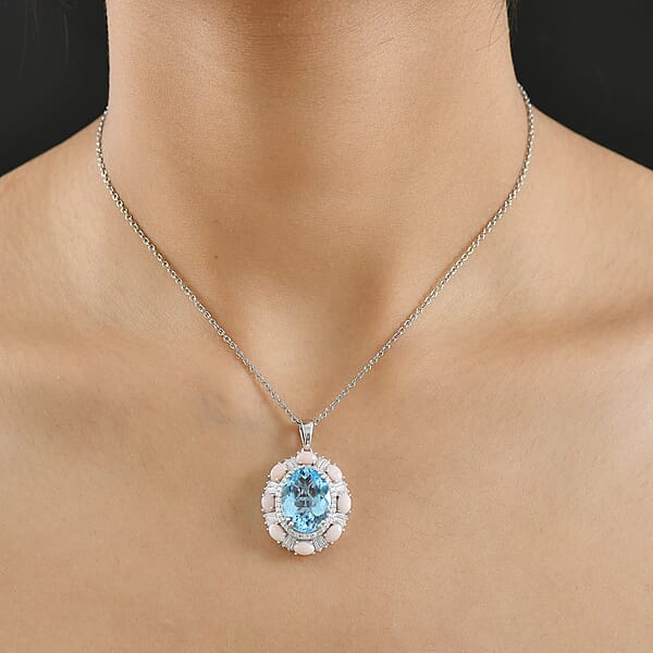 D'Joy Sky Blue Topaz And Multi Gemstone 13.15 Ctw Sky Night Pendant Necklace In Rhodium Over Sterling Silver 20 Inches