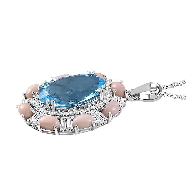 D'Joy Sky Blue Topaz And Multi Gemstone 13.15 Ctw Sky Night Pendant Necklace In Rhodium Over Sterling Silver 20 Inches