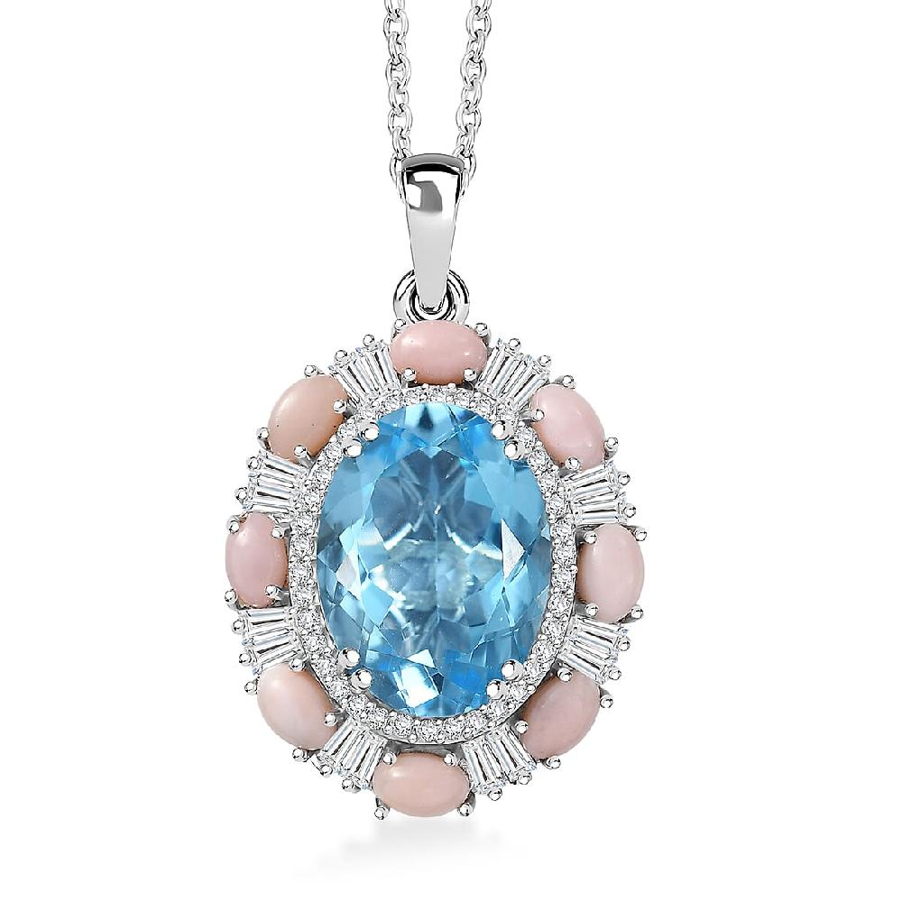 D'Joy Sky Blue Topaz and Multi Gemstone 13.15 ctw Sky Night Pendant Necklace in Rhodium Over Sterling Silver 20 Inches