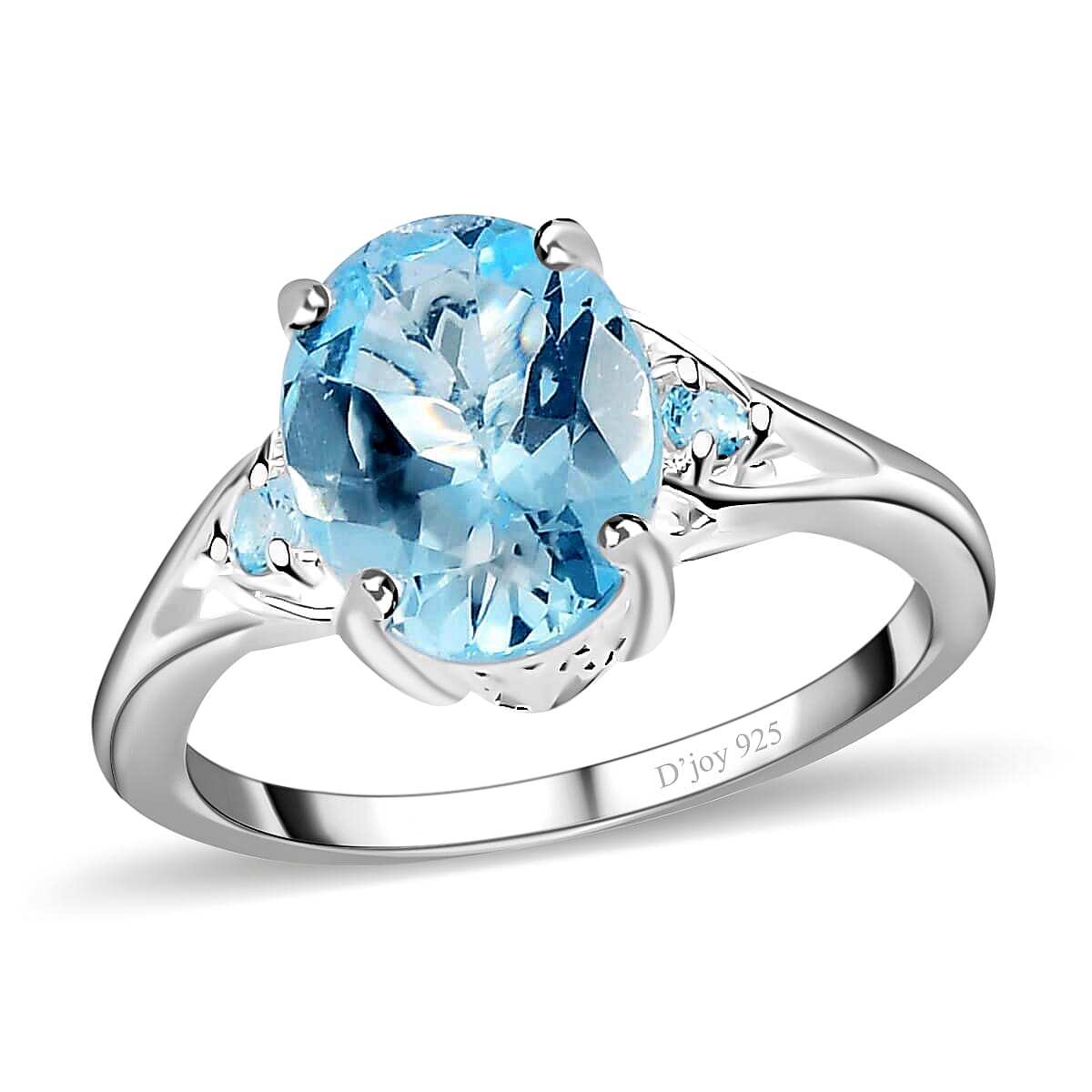 D'Joy Sky Blue Topaz Ring In Sterling Silver Three Stone Ring For Women Silver Ring 3.10 ctw