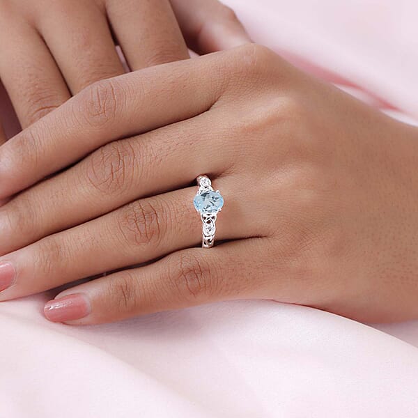 D'Joy Sky Blue Topaz White Topaz 1.65 Ctw Ring In Sterling Silver Promise Rings