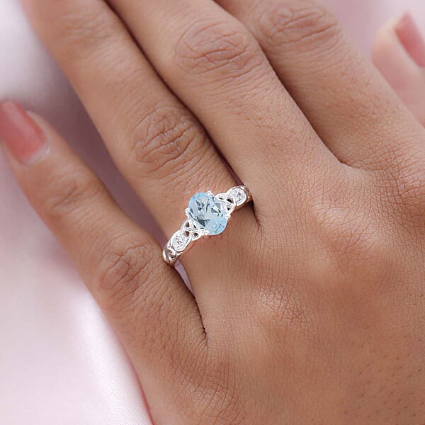 D'Joy Sky Blue Topaz White Topaz 1.65 Ctw Ring In Sterling Silver Promise Rings