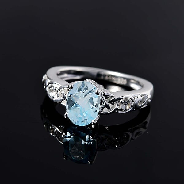 D'Joy Sky Blue Topaz White Topaz 1.65 Ctw Ring In Sterling Silver Promise Rings