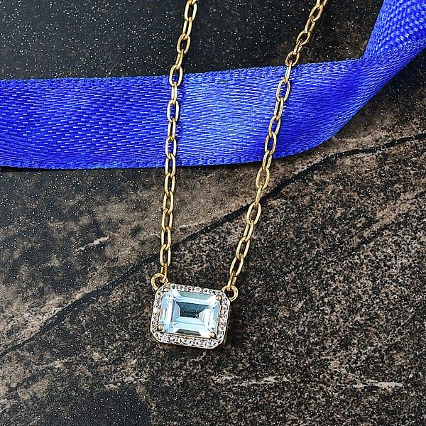 D'Joy Sky Blue Topaz White Topaz Necklace In 18K Vermeil YG Over Sterling Silver 2.30 Ctw (18- 20 Inches)