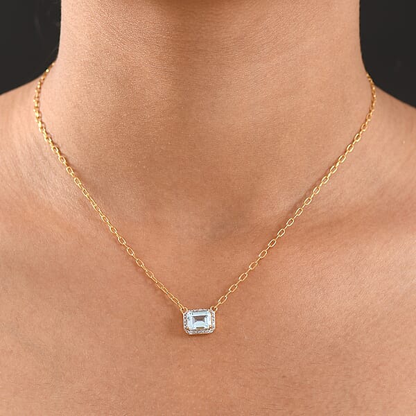 D'Joy Sky Blue Topaz White Topaz Necklace In 18K Vermeil YG Over Sterling Silver 2.30 Ctw (18- 20 Inches)