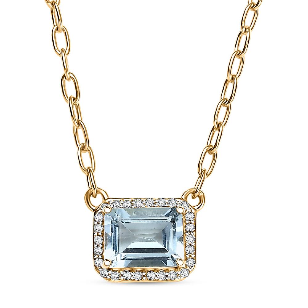 D'Joy Sky Blue Topaz White Topaz Necklace in 18K Vermeil YG Over Sterling Silver 2.30 ctw (18- 20 Inches)